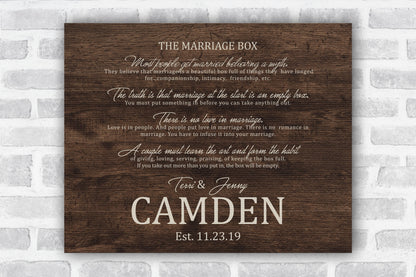 Marriage box poem on wood-look canvas for couples, view 4