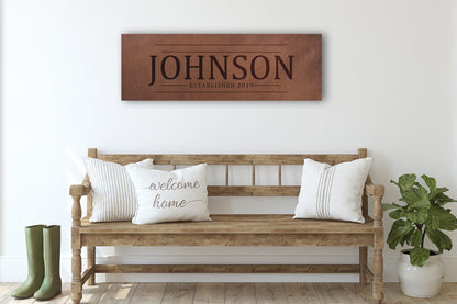 Custom faux leather name sign, view 3