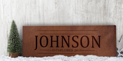 Custom faux leather name sign, view 7