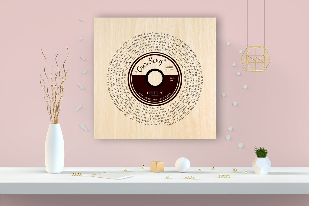 Song Lyric Record on Wood