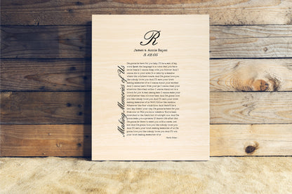 Personalized wedding song on wood