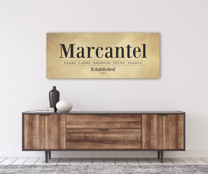 Rustic family name sign on cotton canvas, view 3