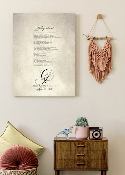 Our Song monogrammed cotton canvas, 2nd anniversary gift, view 4