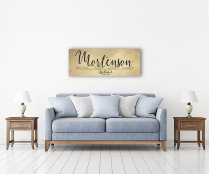 Rustic family name sign on cotton canvas, view 7