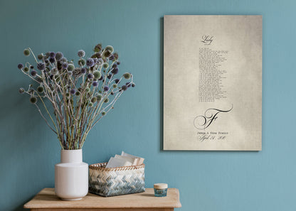 Our Song monogrammed cotton canvas, 2nd anniversary gift, view 2