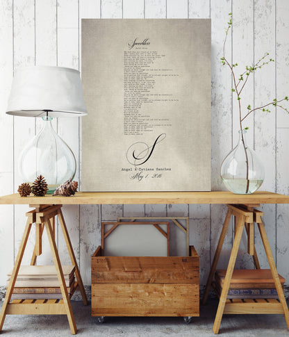 Our Song monogrammed cotton canvas, 2nd anniversary gift
