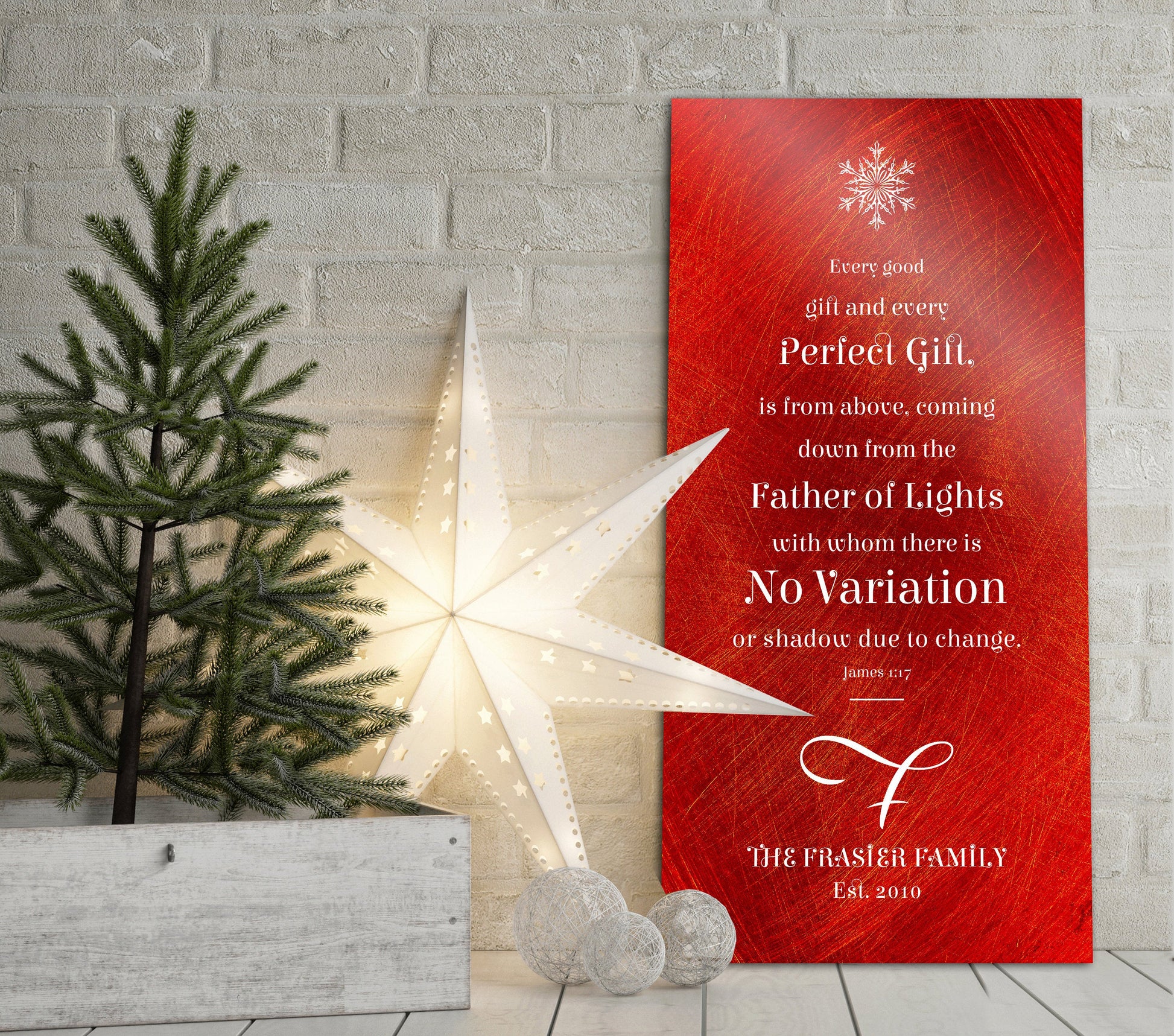 Christmas Scripture Sign, Christian, Christmas Sign, James 1:17, Merry Christmas Sign, Monogrammed, Every Good and Perfect Gift Sign