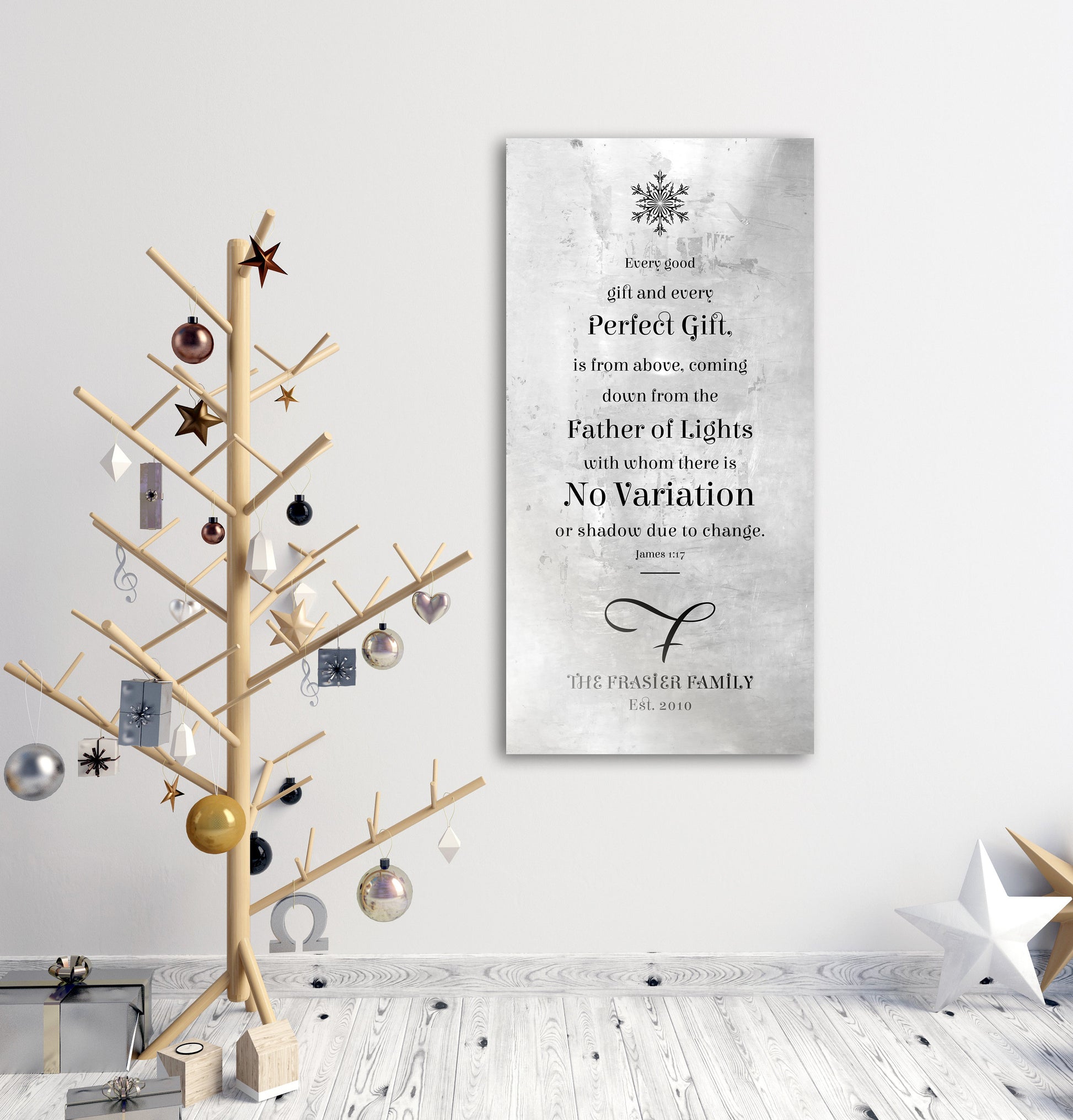 Farmhouse Christmas Sign, Christmas Scripture Sign, Christian, Christmas Sign, James 1:17,  Monogrammed, Every Good and Perfect Gift Sign