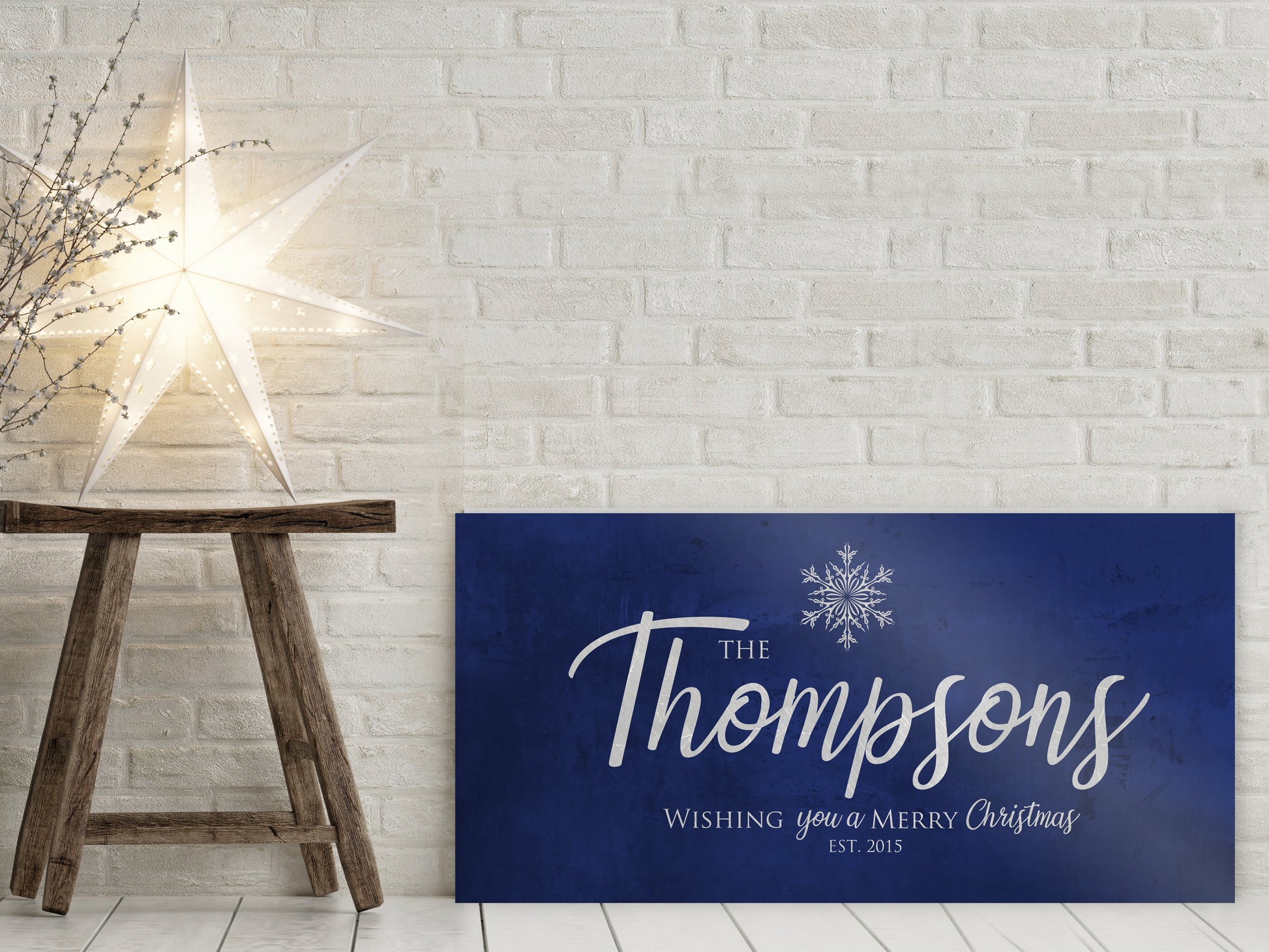 Last Name Sign, Snowflake Christmas Sign, Blue Christmas decor, Personalized Sign, Establsihed Sign,  Name Sign, Merry Christmas Sign
