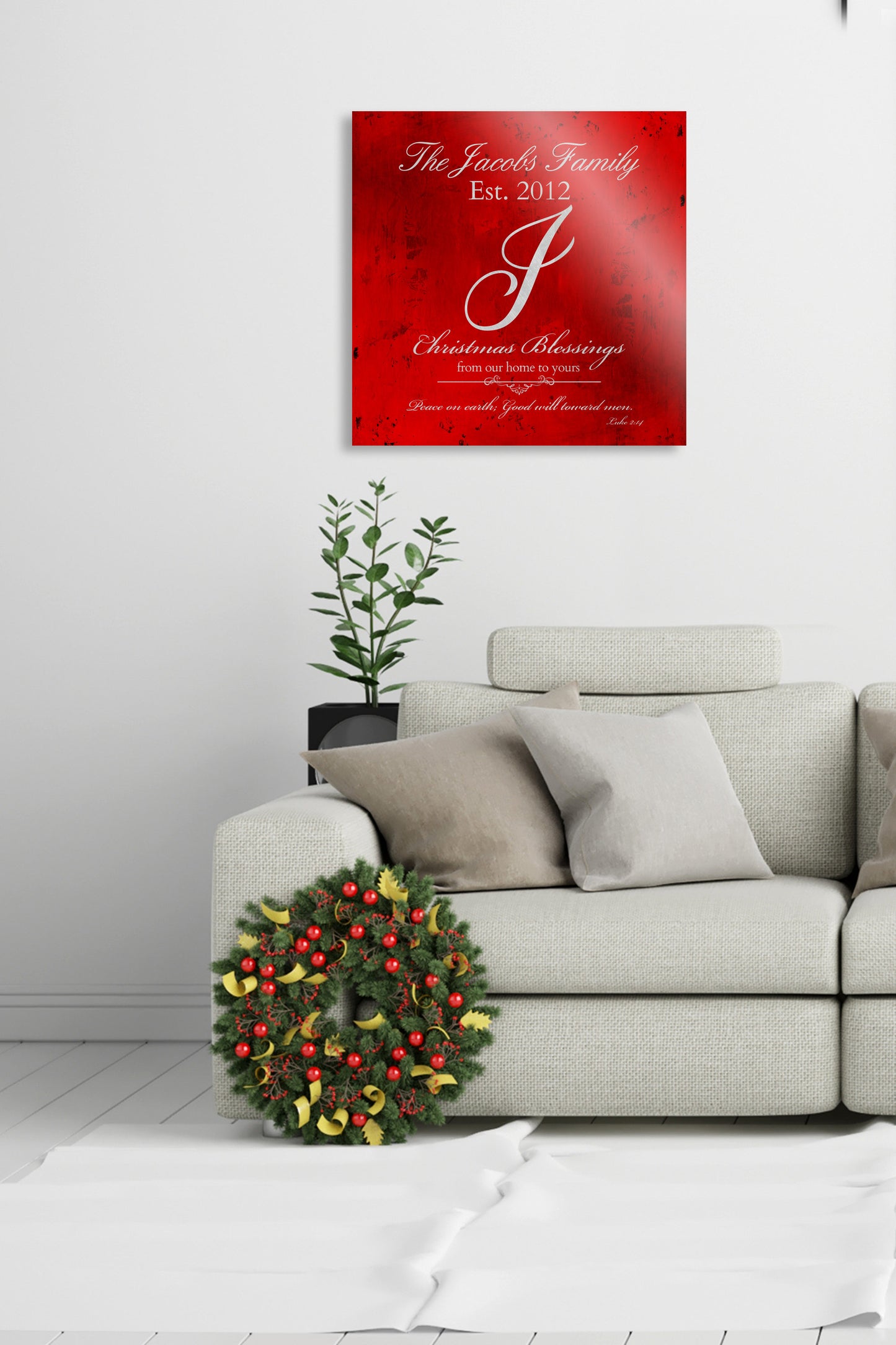 Christmas Sign, Holiday Wall Decor, Red Christmas Decor, Christmas, Family Gift, Established Sign, Last Name, Sign, Merry Christmas Sign