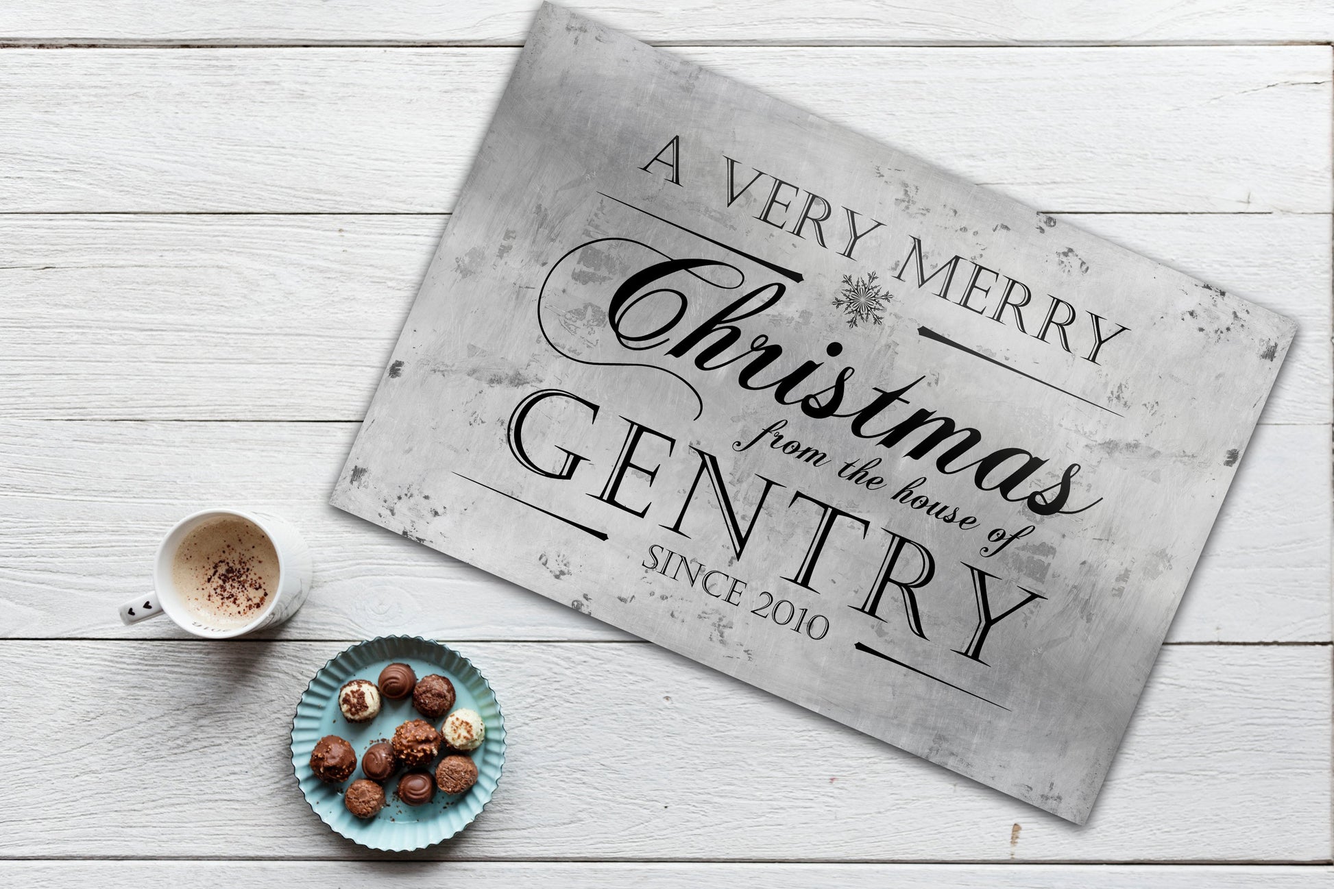 Personalize Holiday Sign, Family Sign, Christmas Sign Farmhouse, Est. sign, Metal Christmas Sign, Rustic, Large Christmas Sign, Silver