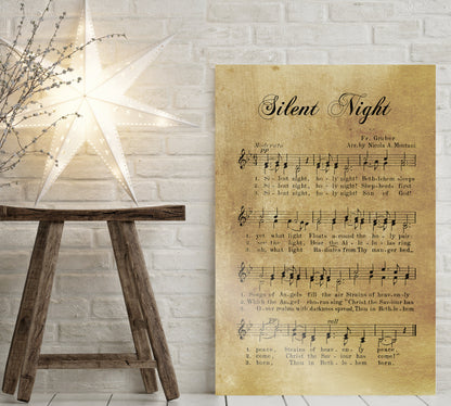 Silent Night, Sheet music Gift, Farmhouse Christmas, Gift for chior, Religious Gift, sign, Metal Christmas Sign, Rustic Christmas Decor