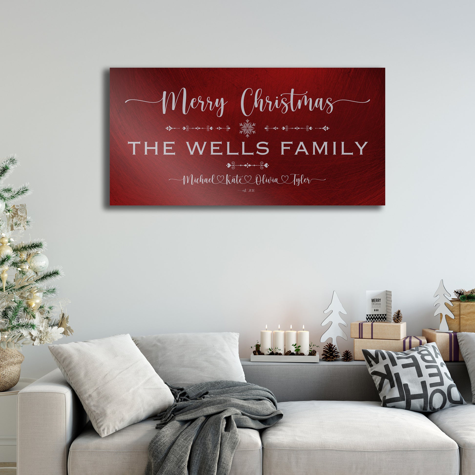 Family Christmas Sign, Christmas, decor, heart name, Personalized Holiday Sign, Establsihed Sign, with Name, Name Sign, Merry Christmas Sign