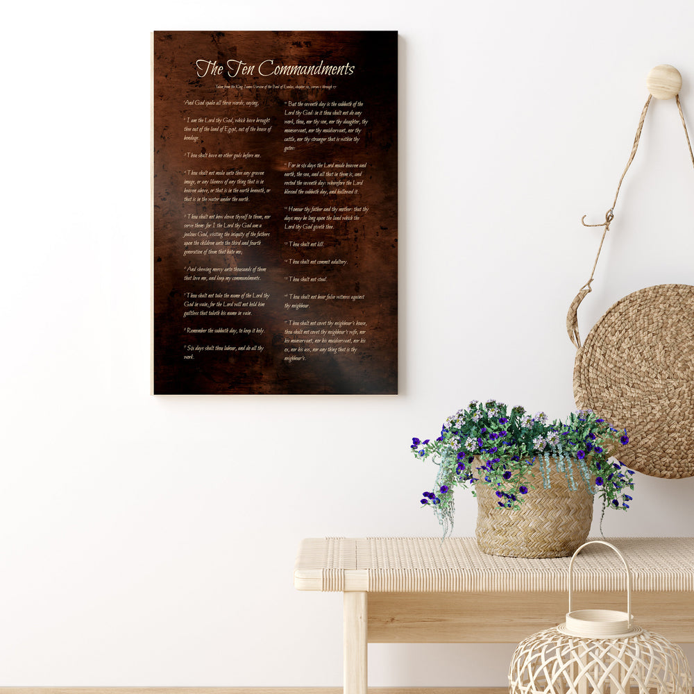 The Ten Commandments, Bronze, 8th Anniversary,  Burnished, Metal Print, For Him, 8 Year Gift, Christian, Gift, Scripture, Sign, Exodus 20