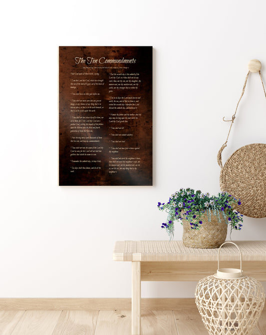 The Ten Commandments, Bronze, 8th Anniversary,  Burnished, Metal Print, For Him, 8 Year Gift, Christian, Gift, Scripture, Sign, Exodus 20
