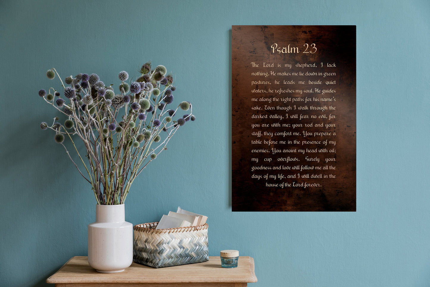 
                  
                    Psalm 23, Christian Gift, Burnished Bronze, Metal Print, Gift,  for him, for her, Pastor Gift, Christian Gift, Scriptures, Sign, Bible Art
                  
                