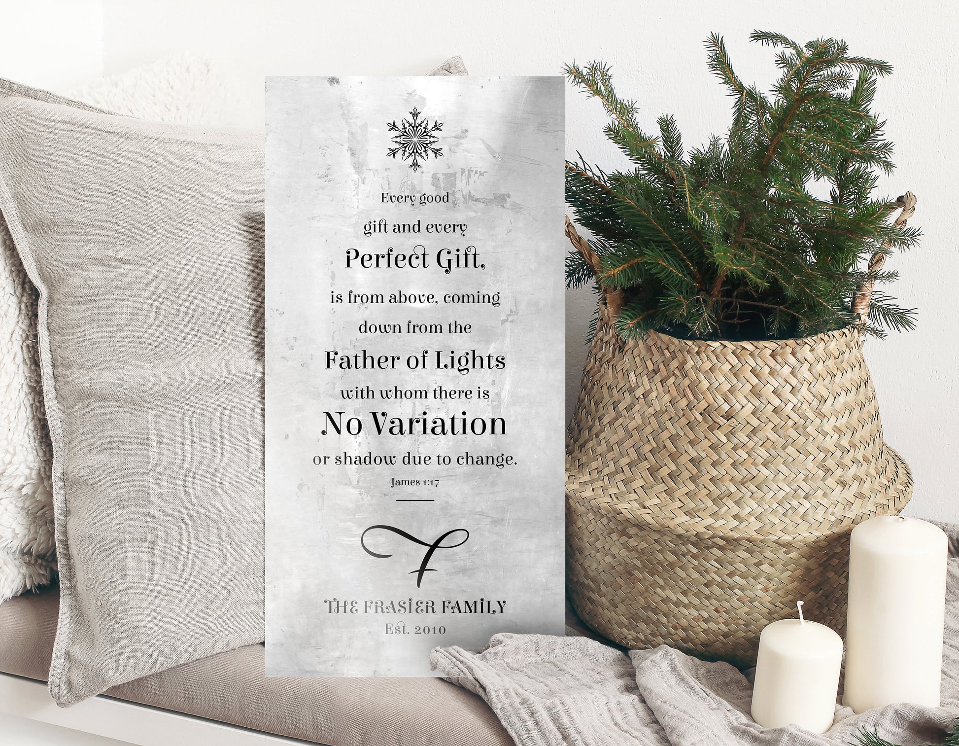 Farmhouse Christmas Sign, Christmas Scripture Sign, Christian, Christmas Sign, James 1:17,  Monogrammed, Every Good and Perfect Gift Sign