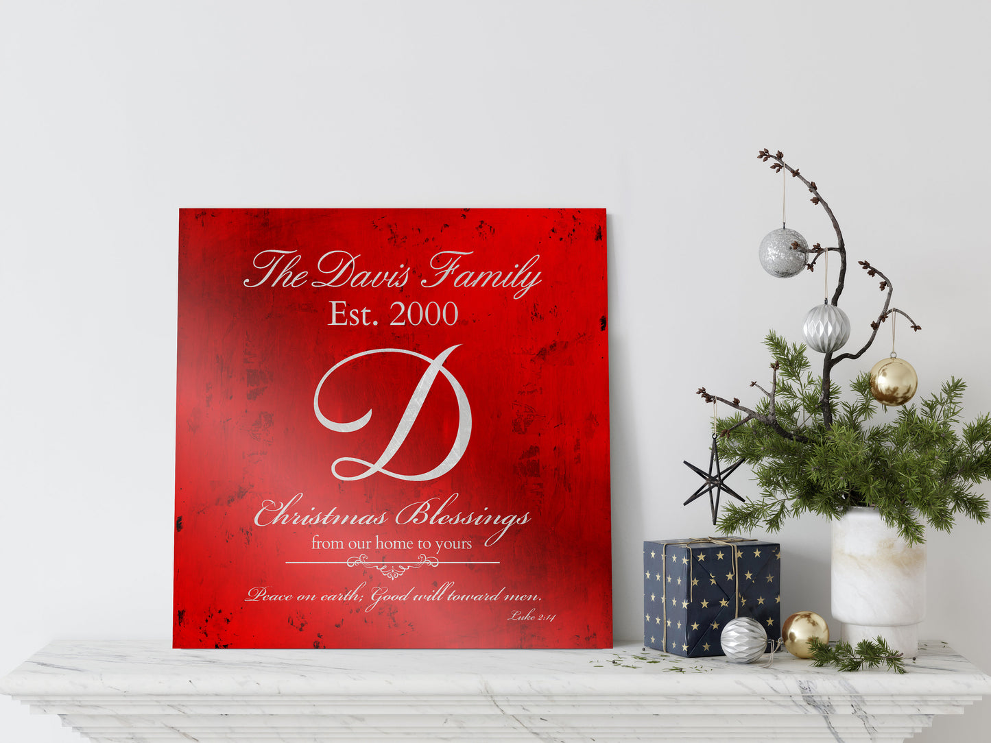 Christmas Sign, Holiday Wall Decor, Red Christmas Decor, Christmas, Family Gift, Established Sign, Last Name, Sign, Merry Christmas Sign