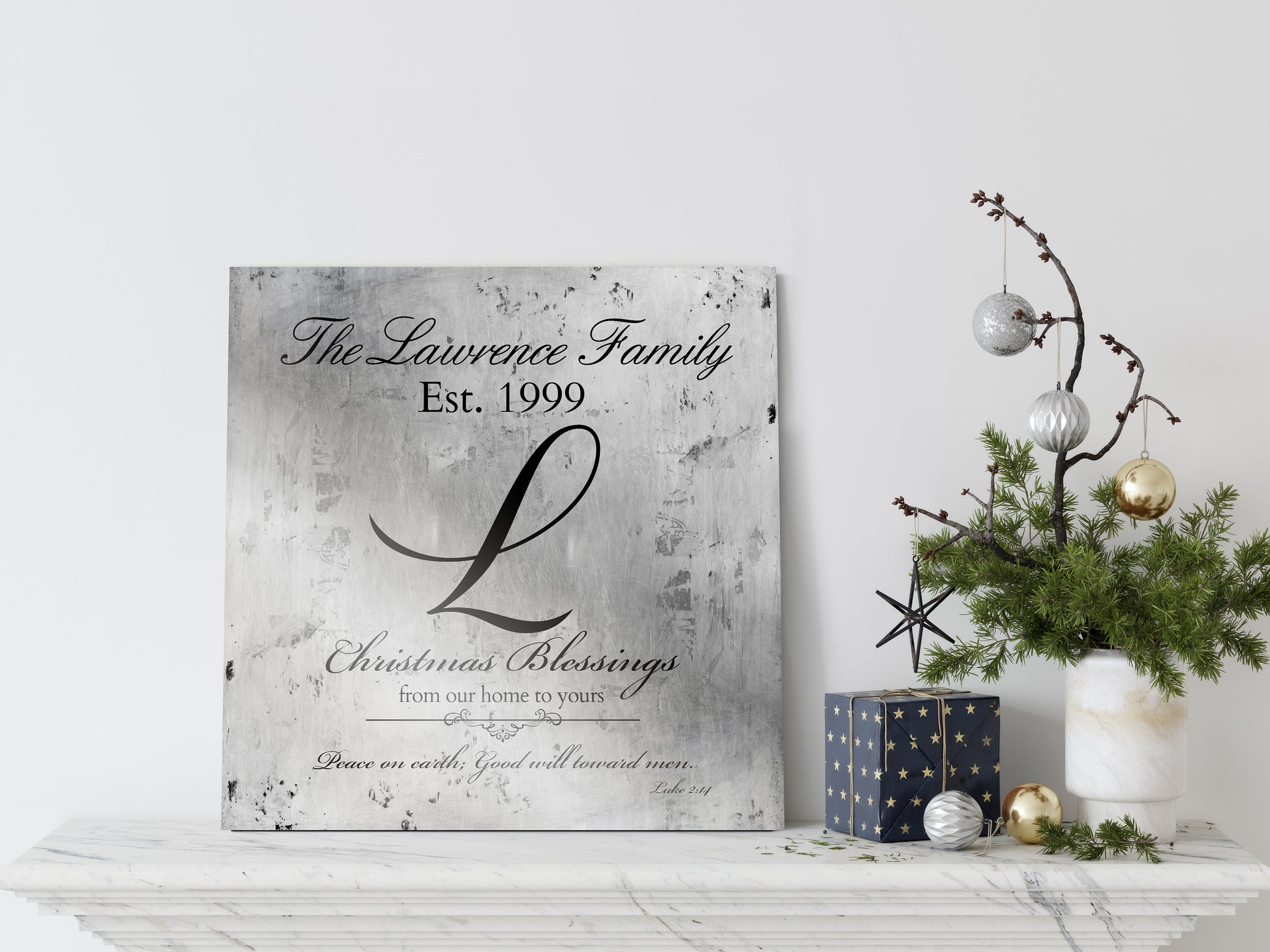 Rustic Silver, Farmhouse Christmas, Merry Christmas Sign, Family Gift, Christmas Sign, Holiday Wall Decor, Established Sign, Last Name, Sign