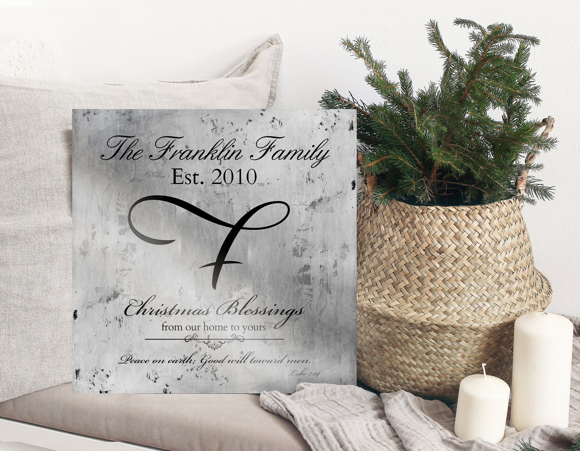 Rustic Silver, Farmhouse Christmas, Merry Christmas Sign, Family Gift, Christmas Sign, Holiday Wall Decor, Established Sign, Last Name, Sign