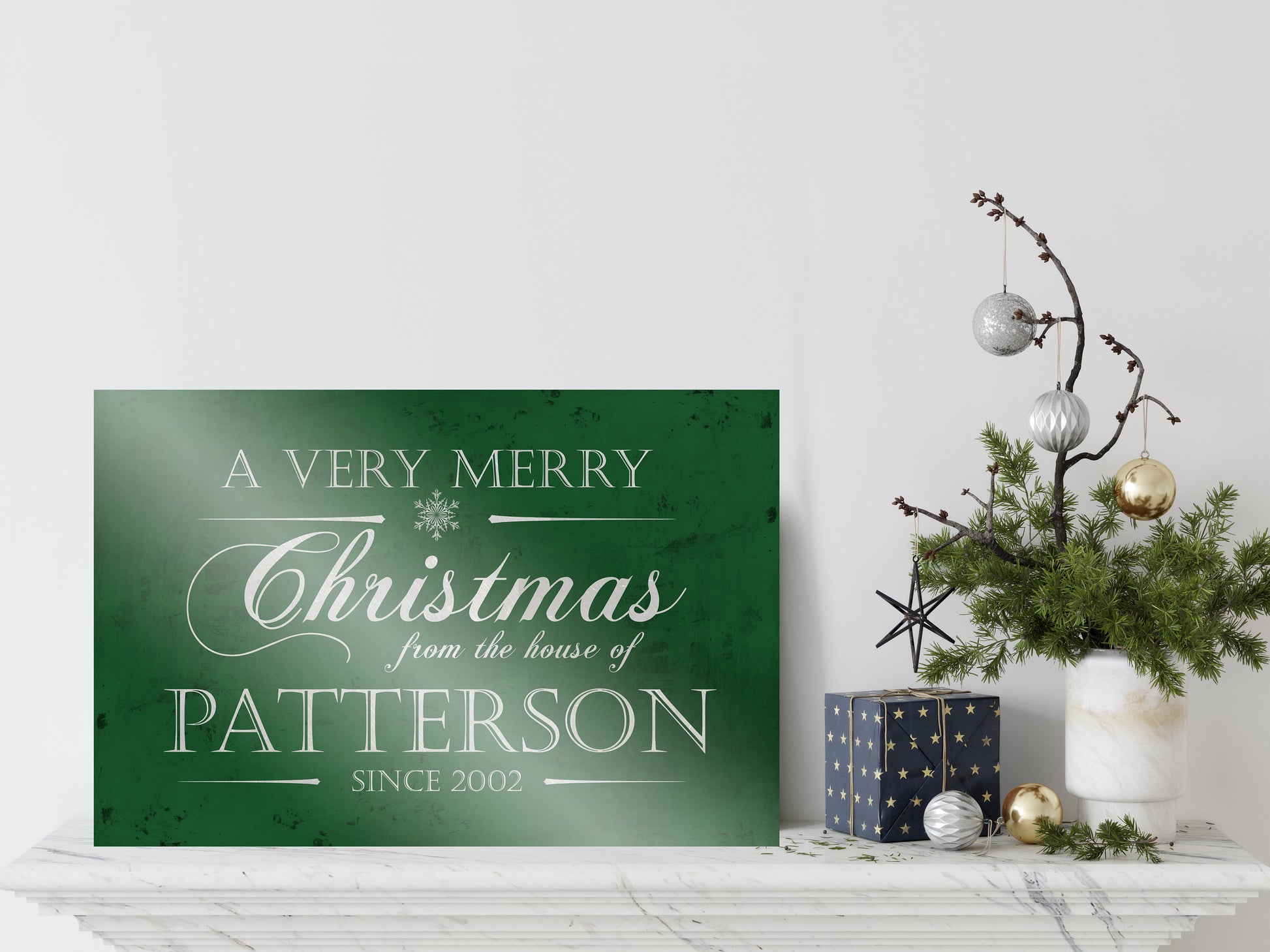 Personalize Holiday Sign, Family Sign, Christmas Sign Farmhouse, Est. sign, Metal Christmas Sign, Rustic, Large Christmas Sign, Green Decor