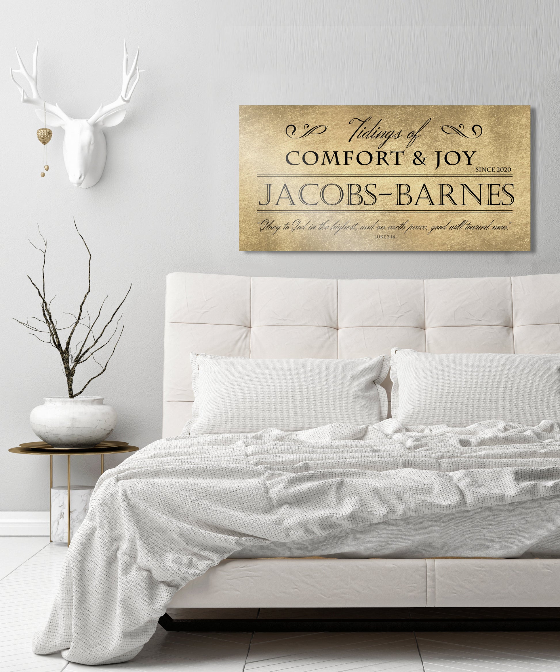 Comfort and Joy, Rustic Holiday Sign, Christmas Sign, Luke 2:14, Personalized Holiday Sign, Sign, Name Sign,  Gold Christmas decor, Gfit