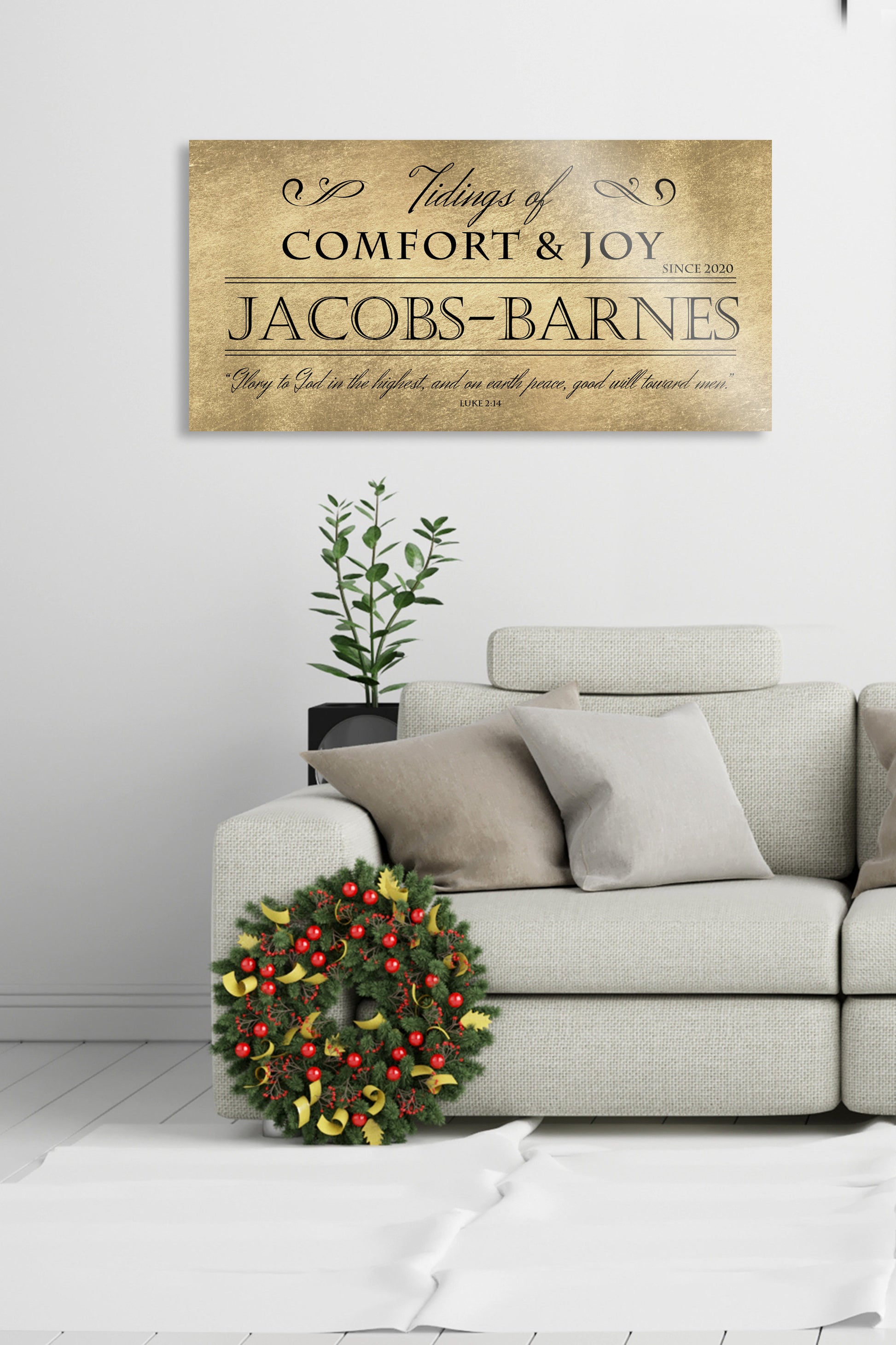 Comfort and Joy, Rustic Holiday Sign, Christmas Sign, Luke 2:14, Personalized Holiday Sign, Sign, Name Sign,  Gold Christmas decor, Gfit