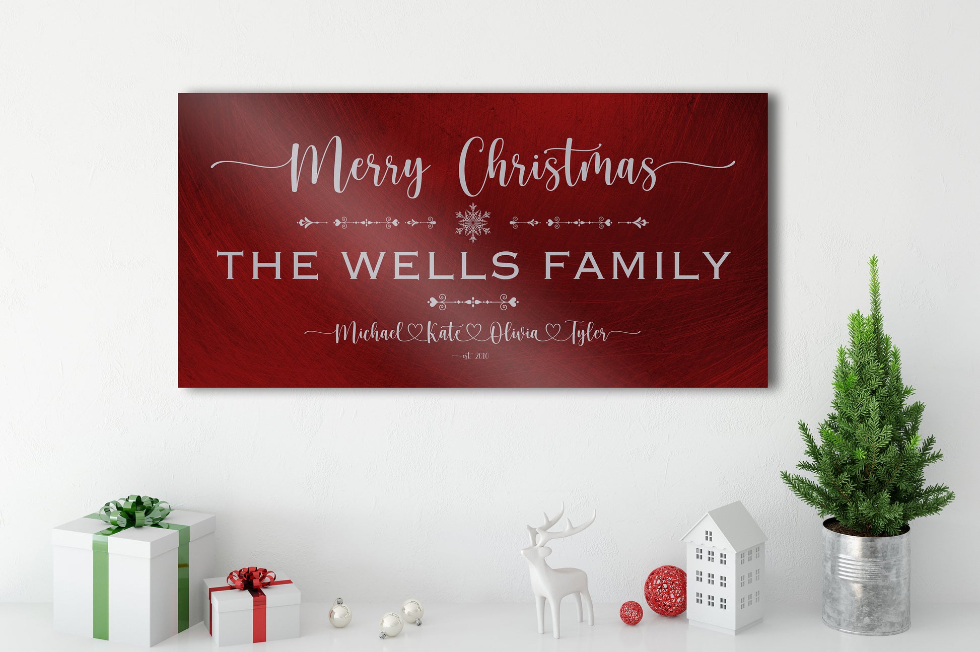 Family Christmas Sign, Christmas, decor, heart name, Personalized Holiday Sign, Establsihed Sign, with Name, Name Sign, Merry Christmas Sign