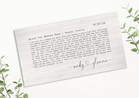 Whitewashed Wood sign with Lyrics, Wood Gift for Anniversrary