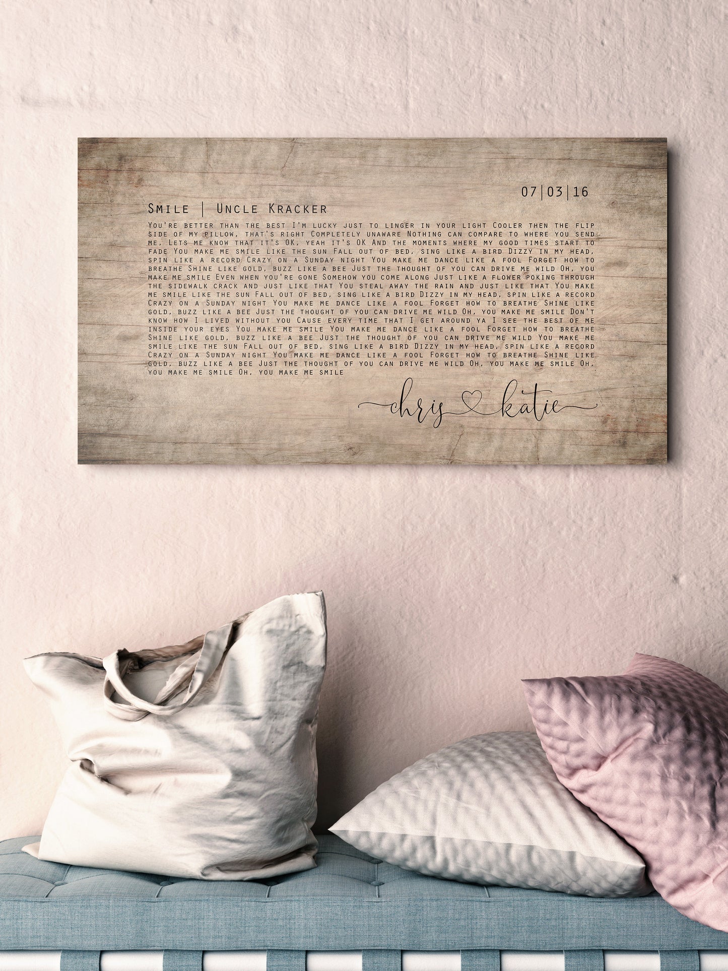 Whitewashed Wood sign with Lyrics, Wood Gift for Anniversrary