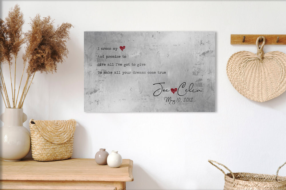 Rustic Song Lyric Sign, I Cross My Heart