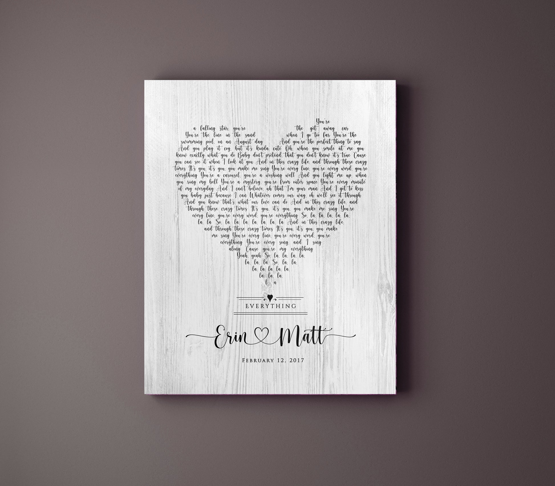 Song lyrics on Wood, Wood Anniversary Gift