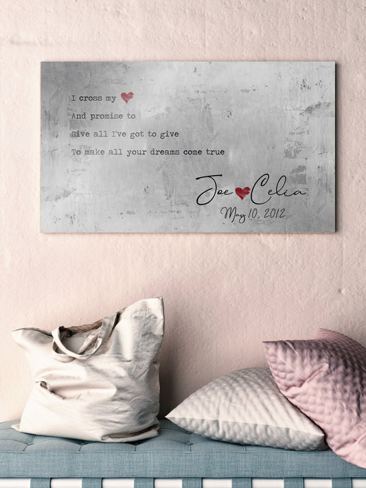 Rustic Song Lyric Sign, I Cross My Heart