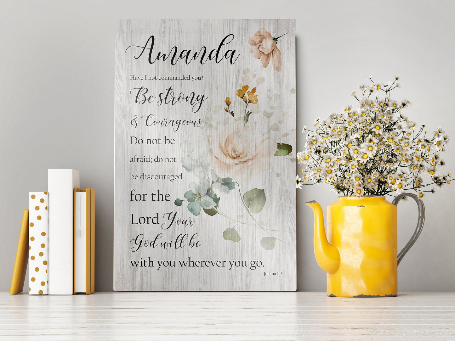 
                  
                    Personalized bible verse wood decor Be strong and courageous wood sign anniversary mothers day gift, daughter christian gift for wife floral
                  
                