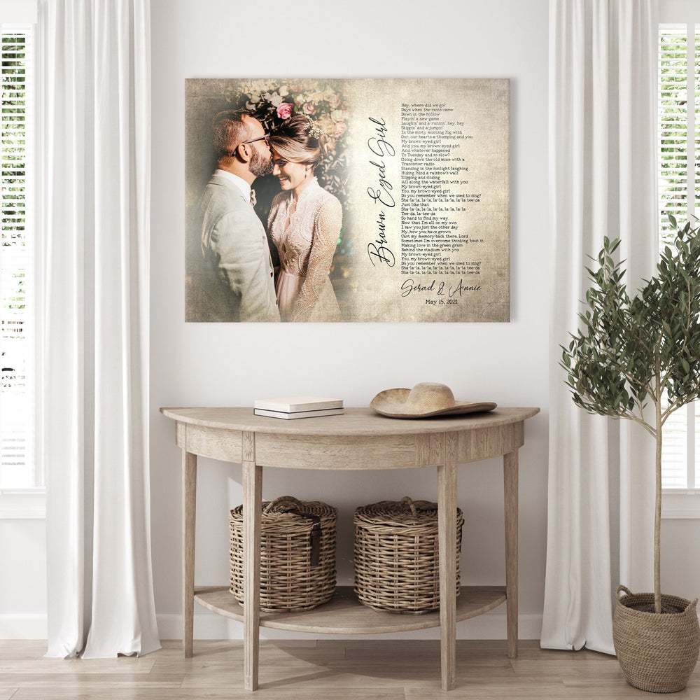 
                  
                    2nd Year Anniversary Gift, Romantic Photo gift with Lyrics, Our Song on Cotton, Custom Canvas, Personalized Photo & Song, Gift for spouse
                  
                