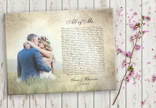 2 Year Anniversary Gift, Custom Cotton Photo Canvas, Song Lyrics and Photo, Cotton Gift for Anniversary, Canvas Print with Quote, 2nd Year