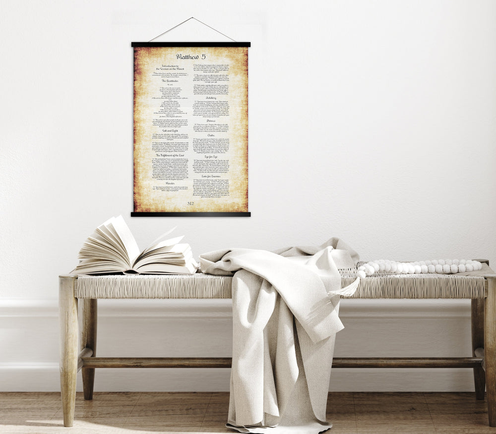 The Beatitudes Scroll Tapestry, Sermon on the Mount, Wall Hanging, Scripture Art, Bible Page, Blessed are the poor in spirit, Christian Gift