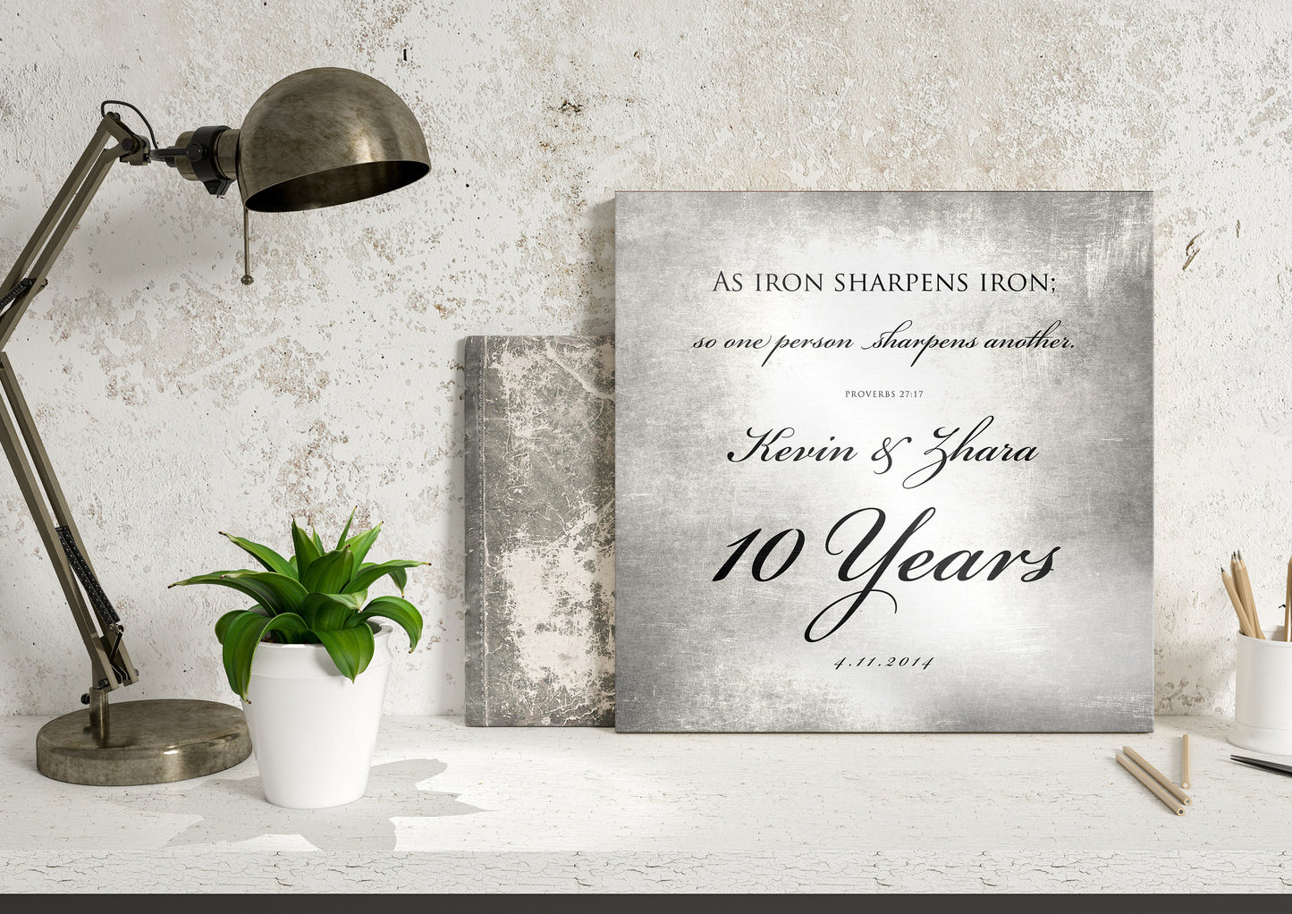 
                  
                    10 Years of Marriage plaque, Iron sharpens iron sign for couples, Tin anniversary gift for husband and wife, 10th anniversary gift for him
                  
                