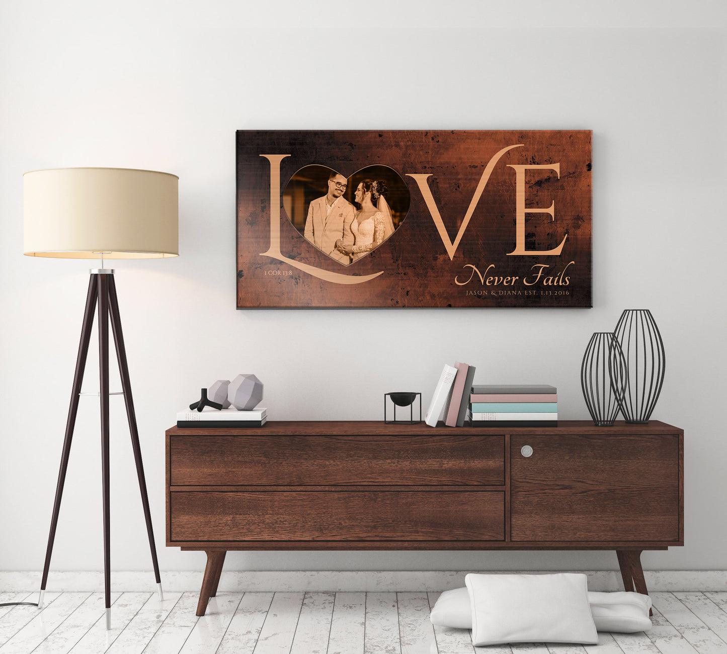 
                  
                    Personalized Love Decor with Photo, Love Never Fails Sign, Ten Year Anniversary Gift, Wedding Photo Gift, 8th anniversary, Sign over bed
                  
                