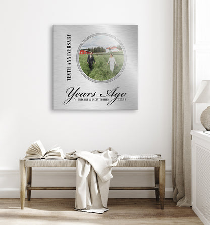 10 Years Ago, 10th Anniversary Photo Sign, Personalized, Gift for 10th anniversary, Photo Tin, Tin Anniversary Plaque, Ten years down sign