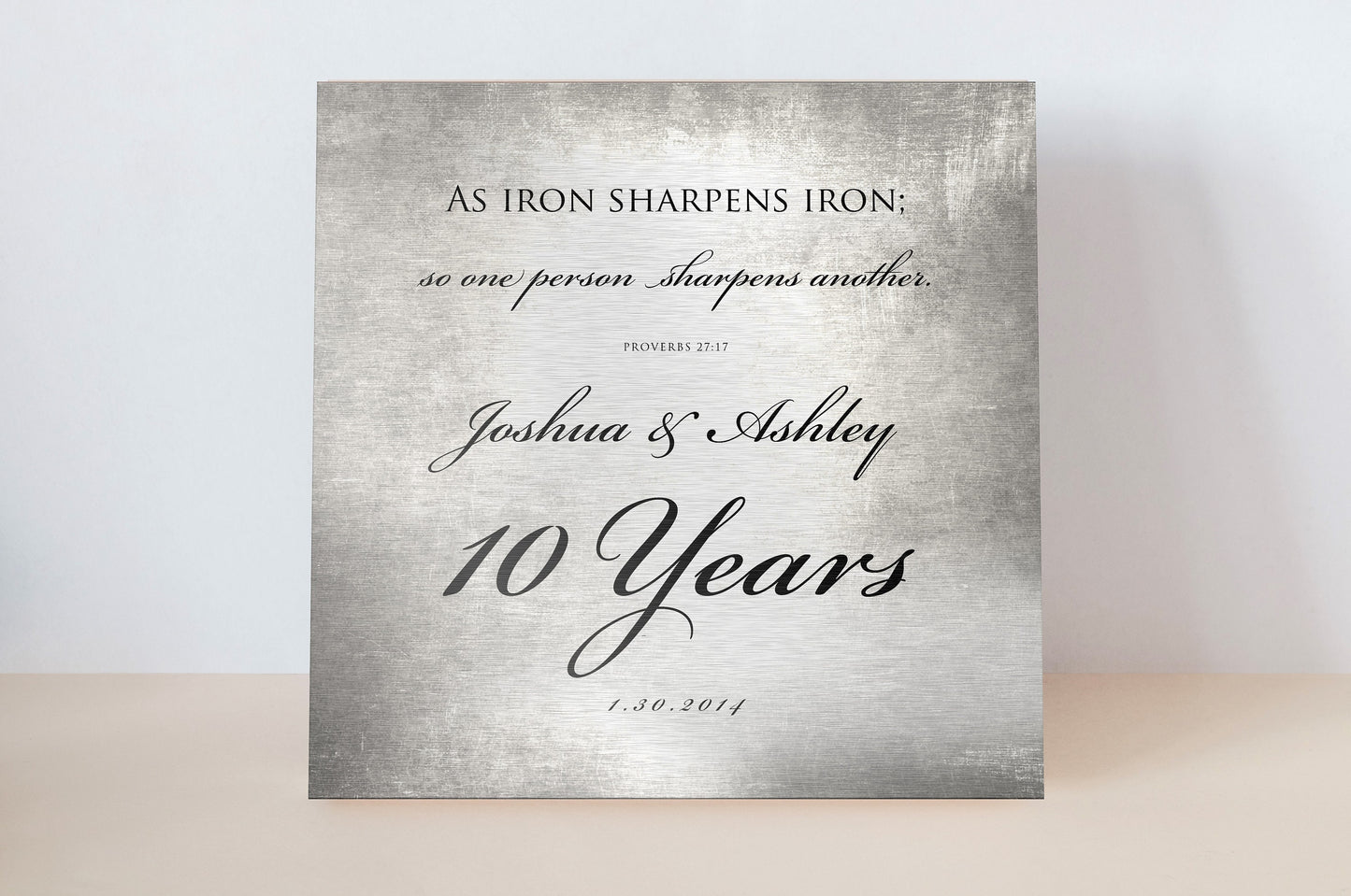 
                  
                    10 Years of Marriage plaque, Iron sharpens iron sign for couples, Tin anniversary gift for husband and wife, 10th anniversary gift for him
                  
                