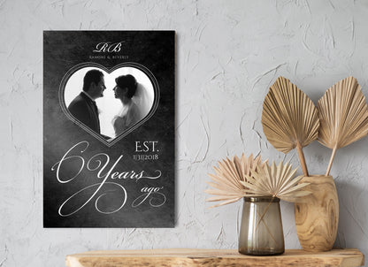 Personalized Iron Anniversary Sign, 6 Years Ago, Photo Gift, Six Year Anniversary Plaque, Heart-framed Photo, Anniversary Gift Wedding Photo