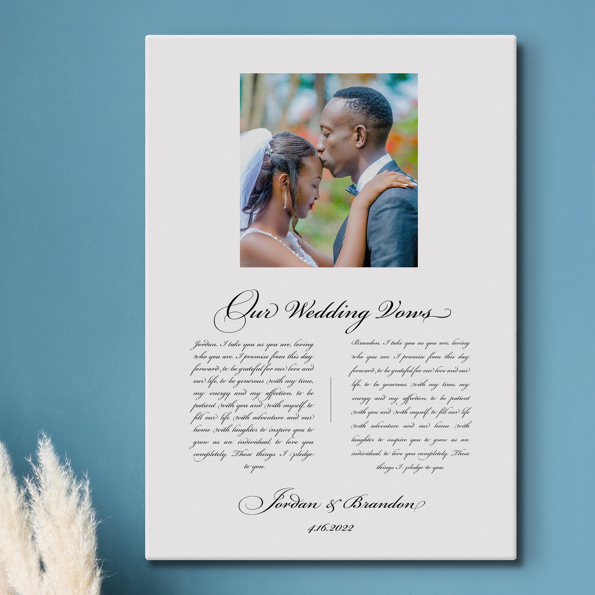 Our Vows on Cotton, Vow Anniversary Gift, Photo Canvas with text, Cotton Gift, Custom Vow Art, Romantic Photo Gift, Wedding Vow print