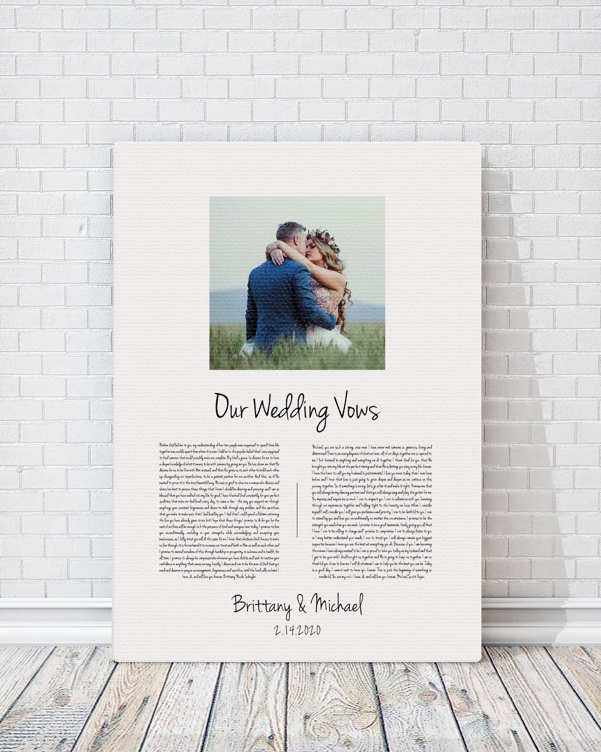 Our Vows on Cotton, Personalized Wedding Vow Art, Printed Vows, Couples Photo Gift, 2nd Anniversary Gift, Cotton Anniversary Gift, Vow Decor