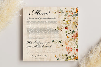 Personalized Proverbs 31 Floral Country Plaque, 5th anniversary wood scripture wall art by Honeycomb Proverbs