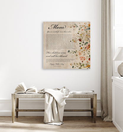 Personalized Proverbs 31 Floral Country Plaque, size and option view, 5th anniversary wood