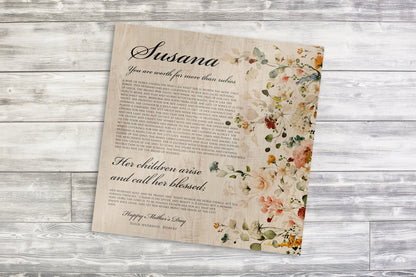 Personalized Proverbs 31 Floral Country Plaque, additional view 10, 5th anniversary wood
