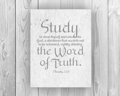 2 Timothy 2:15 on Canvas; Study to show thyself approved, 2nd anniversary cotton scripture wall art by Honeycomb Proverbs