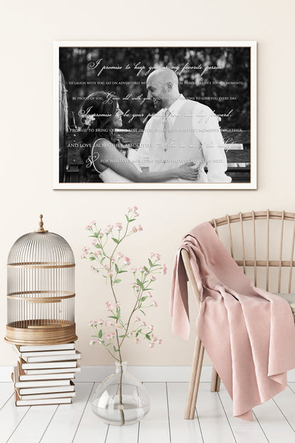 Wedding Vows around Couple - Fine art and canvas personalized anniversary and inspirational gifts